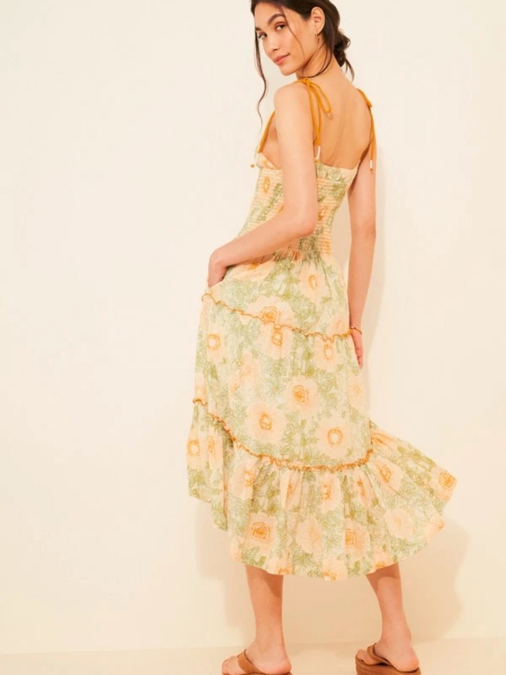Free People Adriel Midi Dress Sweetheart Neck Sleeveless Smocked Floral - Picture 7 of 7